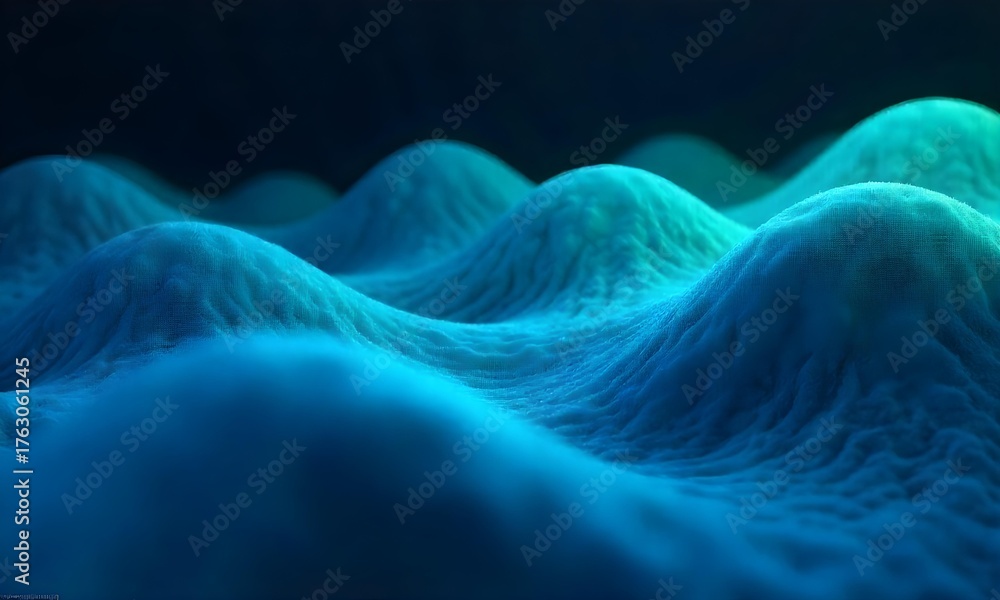 Naklejka premium Abstract blue and green wave pattern with a grid-like structure , smooth and flowing , with a dark background