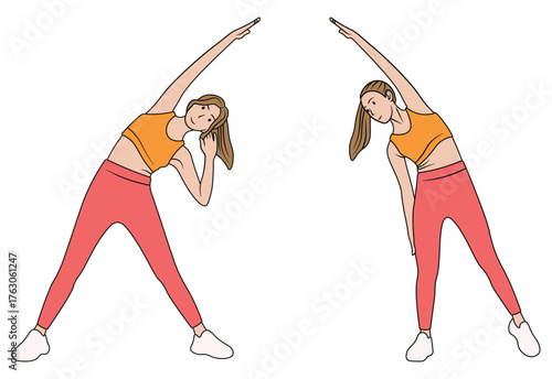 Illustration of Women Stretching Arms Sideways.