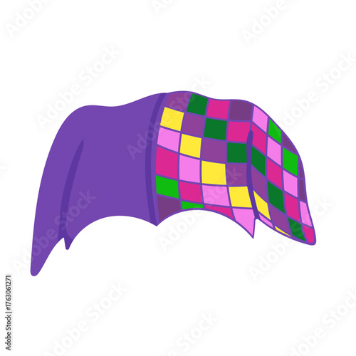 Vector image of a jester hat for Mardi Gras carnival. Colored logo of a headdress for a party.