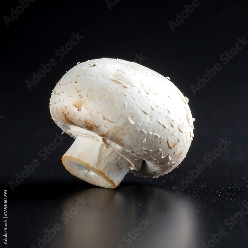Single white mushroom, wet, dark background