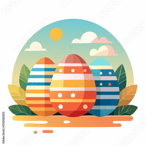 Set of easter eggs flat design on white background, abstract vector illustration