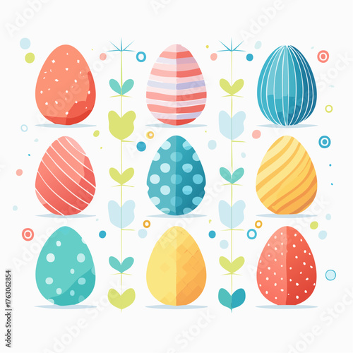 Set of easter eggs flat design on white background, abstract vector illustration