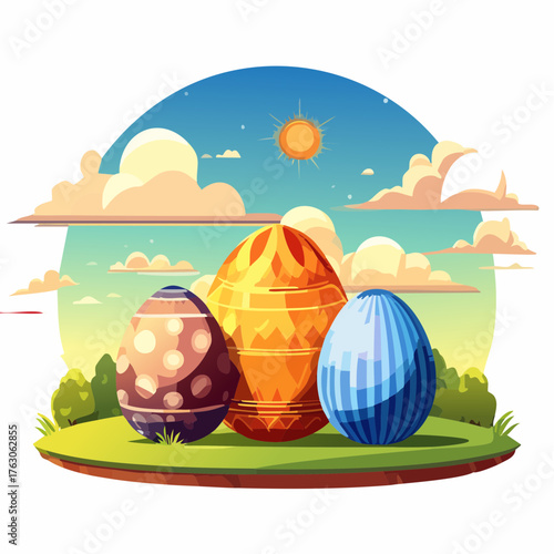 Set of easter eggs flat design on white background, abstract vector illustration