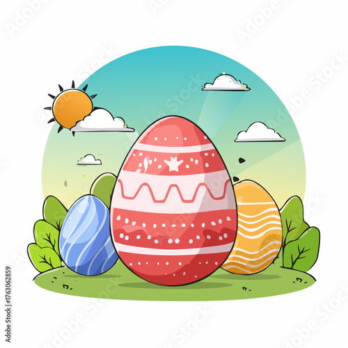 Set of easter eggs flat design on white background, abstract vector illustration