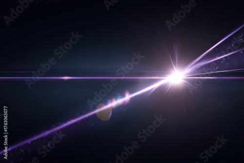 Abstract purple light streaks and lens flare on dark background studio shot for graphic design element