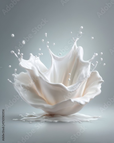 Milk splash in rose shape, studio shot, high angle, close up, white liquid, creamy texture, smooth surface, milky way