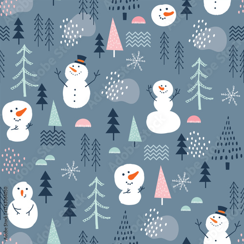 snowman winter forest pattern