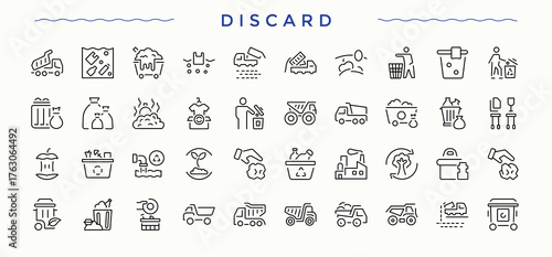Abandon related icon set. Minimal linear icons. Junk line icon set. Pictograms of waste, recycle, bin, pollution, trash, garbage and more.