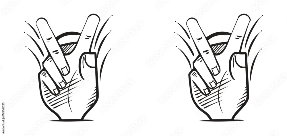 Fototapeta premium Hand gesture V sign for victory or peace line art vector icon for apps and websites 