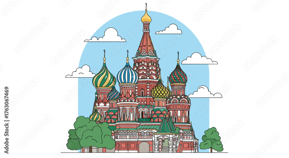 Naklejka premium Saint Basils Cathedral in Moscow Russia with colorful domes.