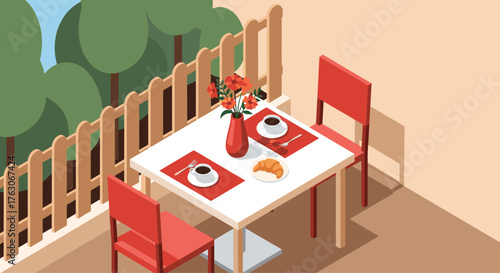 Cozy Outdoor Dining Setup with Table and Chairs.