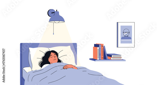 Woman sleeping peacefully in her bed under a blanket.