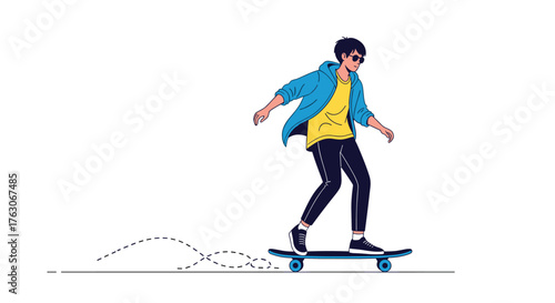 Stylish Young Man Skateboarding with Confidence and Skill.