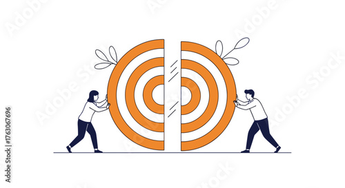 Man and Woman Collaborating to Join Target Halves Together.