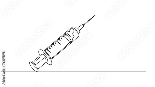syringe with needle continuous one line drawing animation, Animated self drawing of continuous line draw medical disposable syringe with needle. Applicable for vaccine injection, vaccination logo.