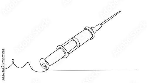 syringe with needle continuous one line drawing animation, Animated self drawing of continuous line draw medical disposable syringe with needle. Applicable for vaccine injection, vaccination logo.