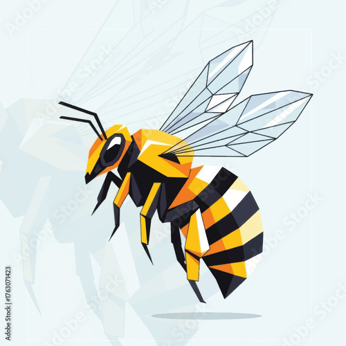 Geometric Honey Bee Illustration with Polygonal Design and Vibrant Colors.