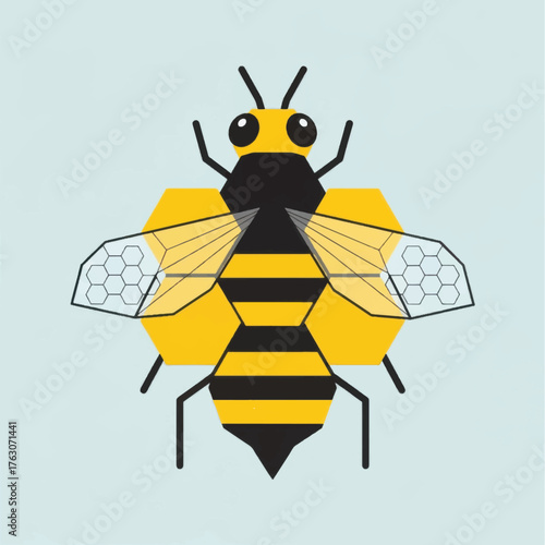 Geometric Honey Bee Insect Illustration with Hexagonal Wings.