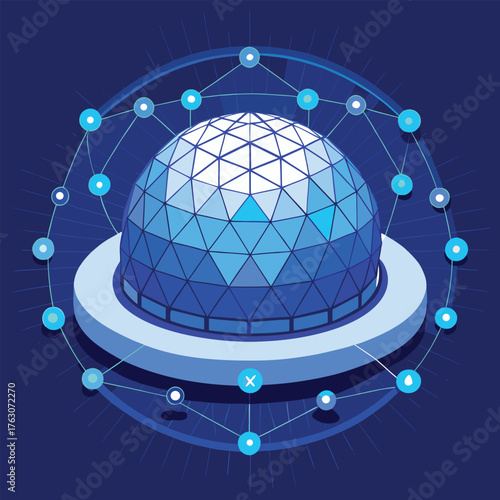 cyber dome covering a network of blue dots .eps