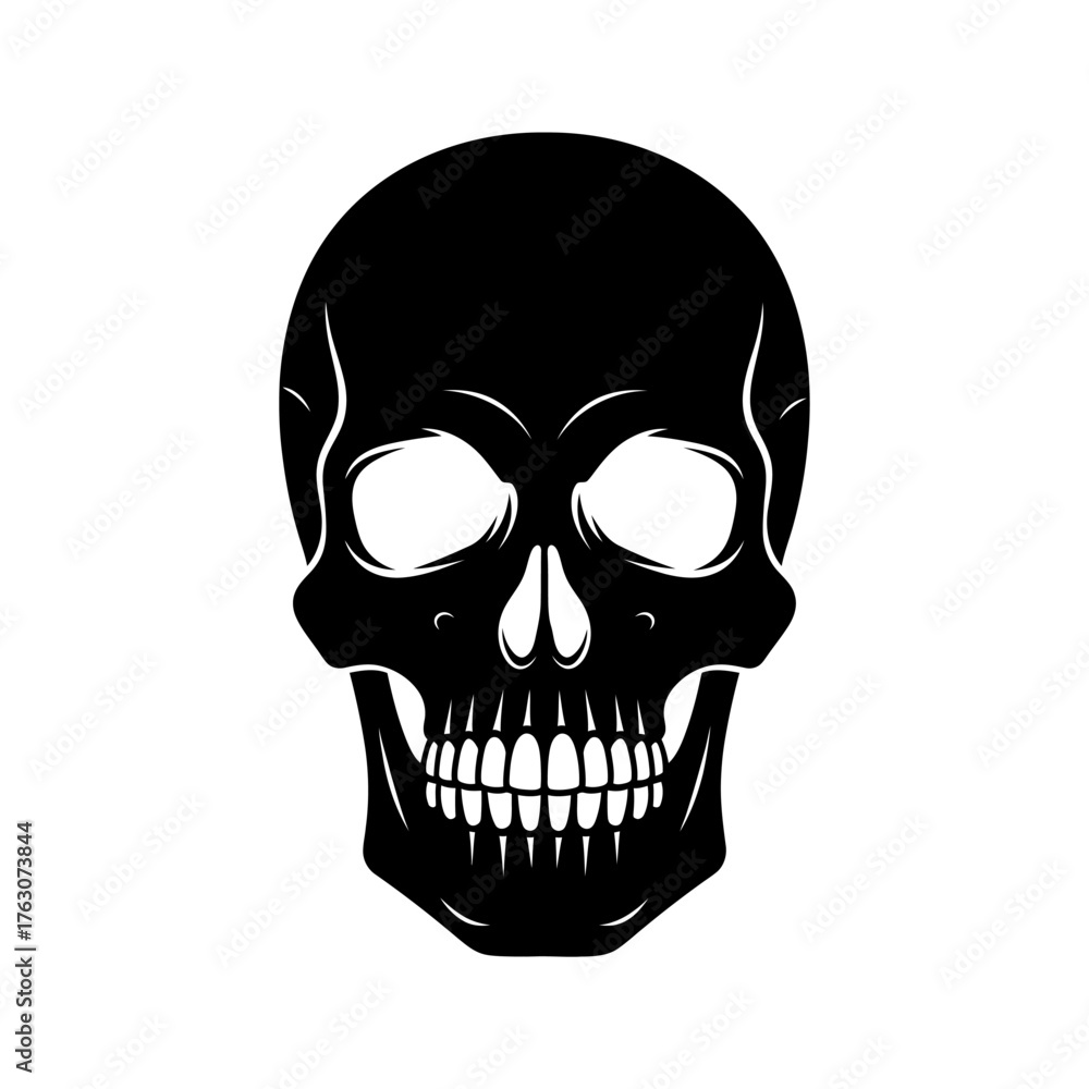 Fototapeta premium Realistic black skull graphic design element for halloween and gothic themes great for tattoos and apparel isolated on white background
