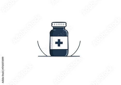 Medication bottle with a cross symbol, representing health and medical care, suitable for healthcare and pharmacy themes