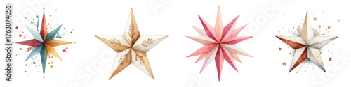 Panel kuchenny z motywem Watercolor Starbursts: Festive Holiday Star Collection on White