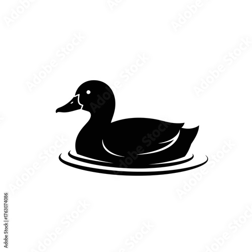 Simple silhouette of a duck floating on rippling water elegant and classic aquatic bird emblem for various uses isolated on white background