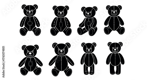 Set of teddy bear icons cute plush toy vector illustrations transparent background