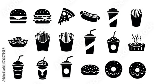 Set of fast food icons simple black glyph vector design perfect for menu design app interfaces and restaurant websites transparent