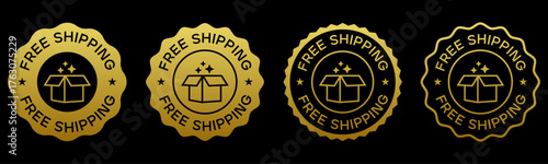 Free Shipping Gold Label Badge Icon Vector Emblem