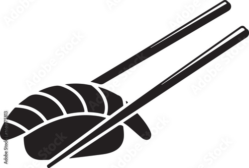 Black macro photo of sushi set with chopsticks on white isolated backgroundBlack macro photo of sushi set with chopsticks on white isolated background