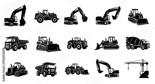 Set of construction vehicle icons heavy equipment vector illustration perfect for engineering and building company designs transpa