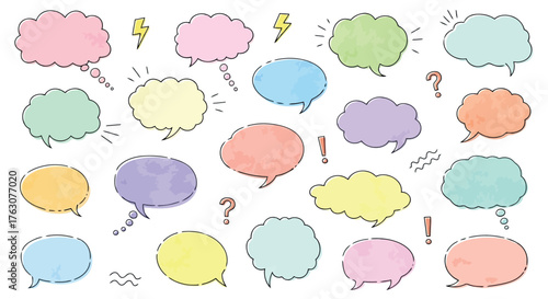 Watercolor speech bubbles collection hand-drawn vector illustration in pastel colors perfect for social media and web design trans
