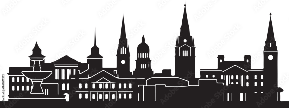 Fototapeta premium Silhouette of a city skyline with diverse architecture