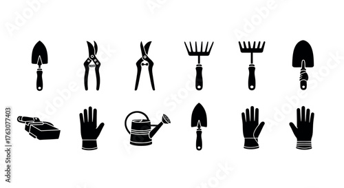 Set of garden tools icons simple flat vector design elements transparent background for gardening and horticulture projects