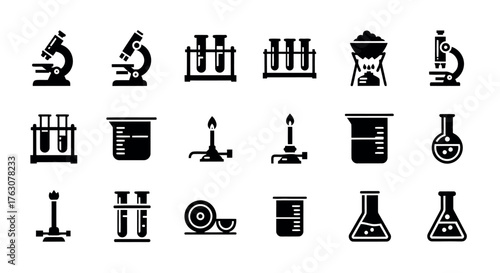 Set of science lab icons simple flat vector design elements transparent background for web and mobile apps