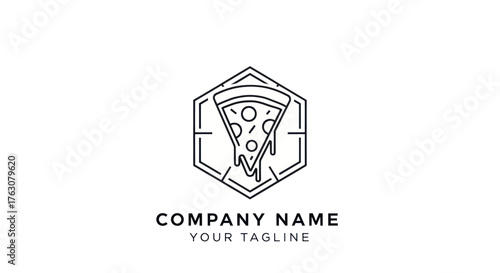 Modern Pizza Slice Logo Design with Hexagonal Frame.