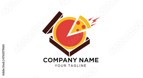 Pizza Delivery Logo with Slice Flying Out.