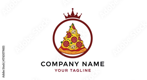 Royal Pizza Slice Logo with Crown and Circle Emblem.