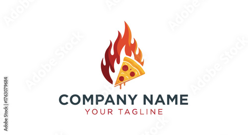Fiery Pizza Slice Logo Design for Restaurant or Pizzeria.