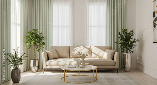 Modern Living Room Interior with Sofa and Curtains