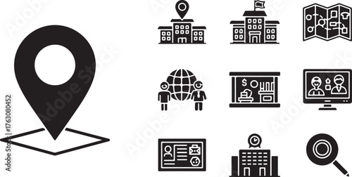 WebEducation Location, Global Learning, and Academic Search Glyph Icons