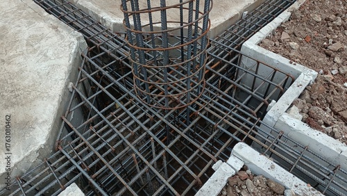 Konstfotografi Reinforced Concrete Column Footing Rebar Cage Construction Site