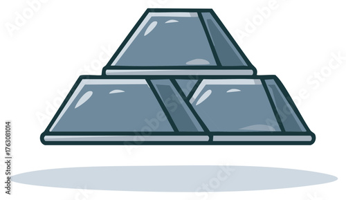 Cartoon Illustration of Silver Bullion Bars Stacked High Representing Wealth and Investment Strategy Concepts