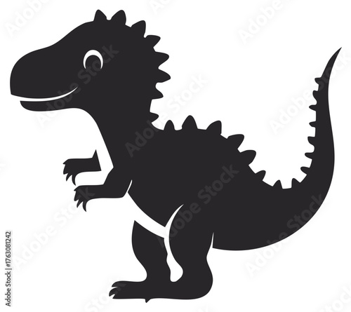 Friendly Cartoon Tyrannosaurus Rex Dinosaur Black Silhouette Illustration