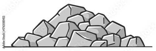 Cartoon pile of gray rocks and stones illustration, graphic design.