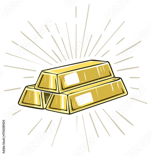 Stylized Gold Ingots Stacked with Radial Lines for Wealth or Treasure Concept