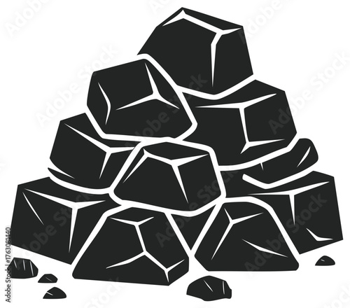 Pile of Coal Rocks or Minerals in Black Silhouette Vector