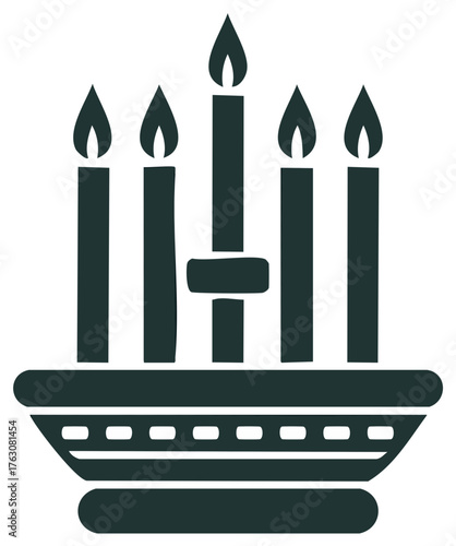Five candles lit in a candelabrum illustration, religious concept