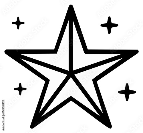 Shining five point star icon with sparkles representing excellence success award achievement